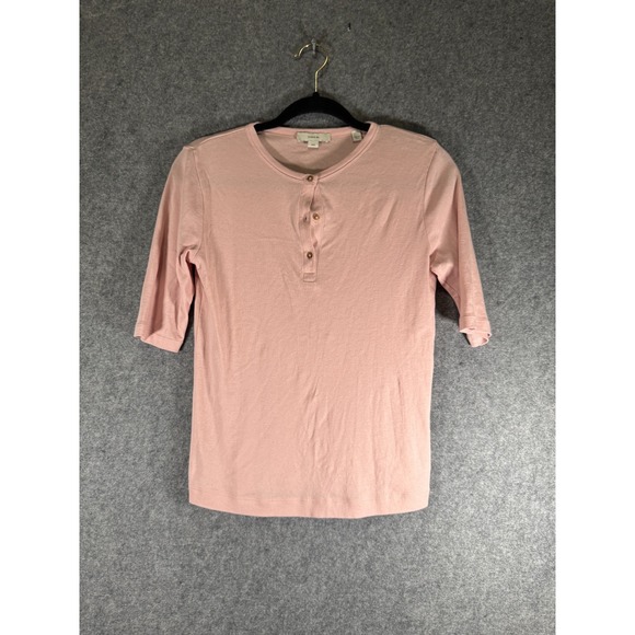 Vince Shirt Women Medium Pink Henley 3/4 Sleeve Pima Cotton Essential Staple - Picture 1 of 8